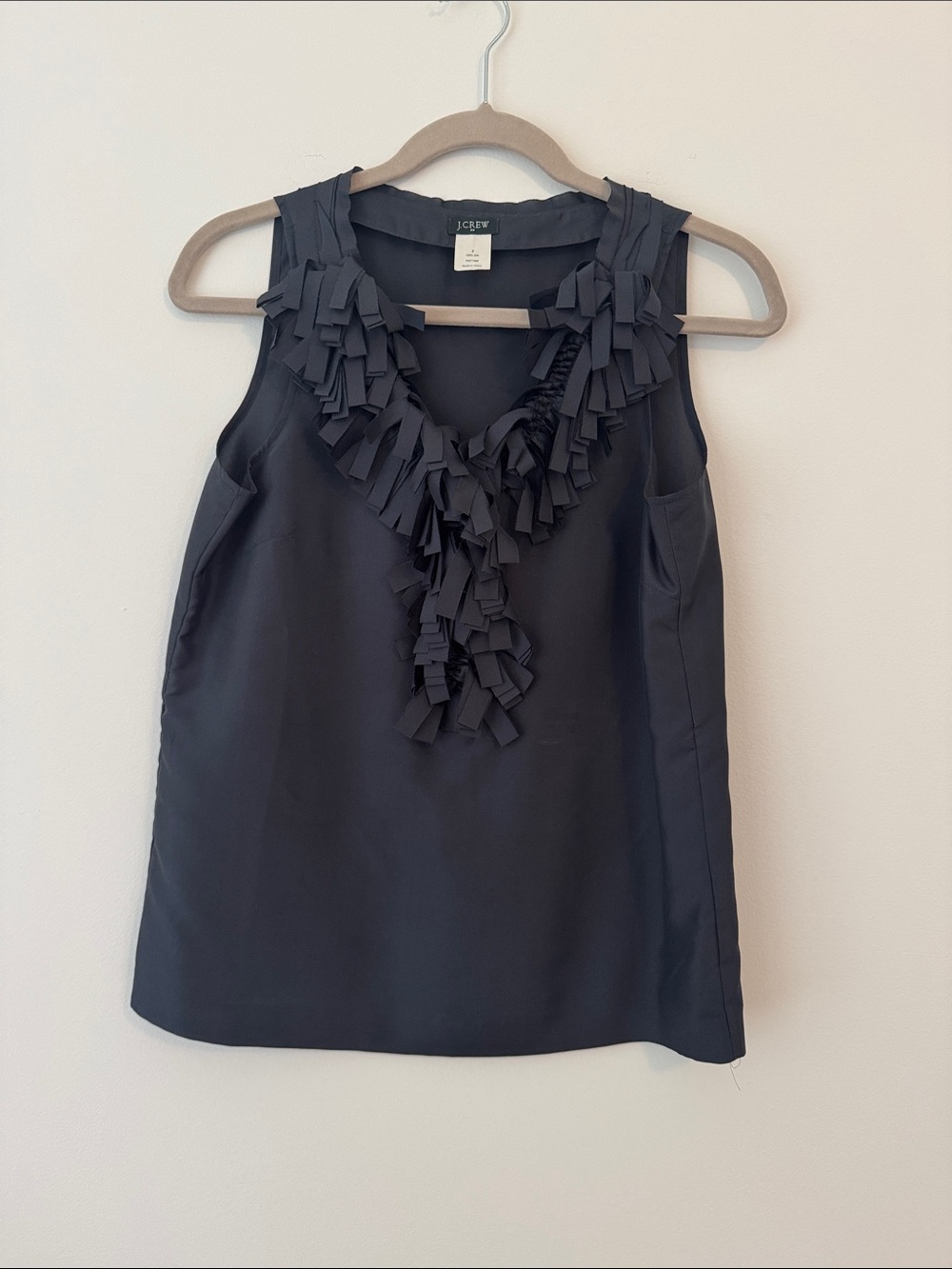 J. Crew Navy Sleeveless Ruffle-Trim blouse